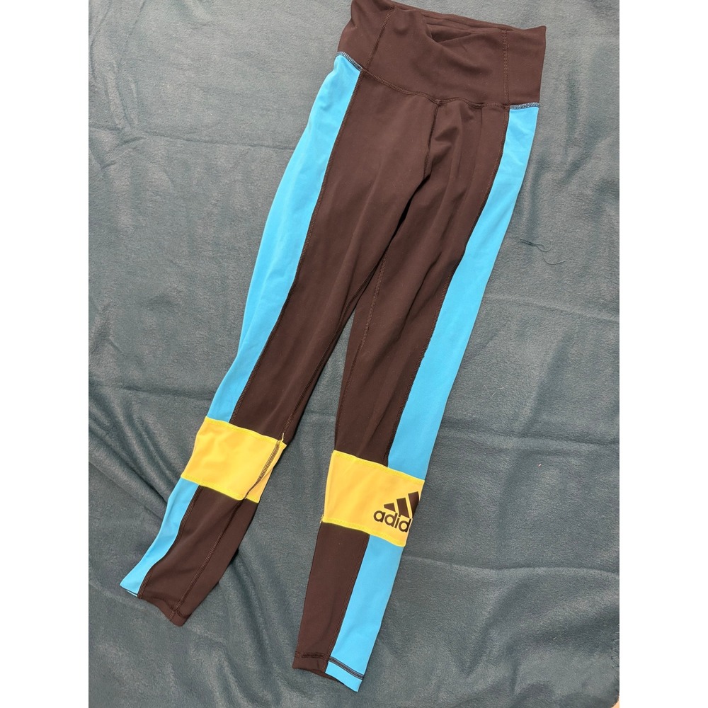 Adidas Climalite Colorblock‎ Leggings Black Blue Yellow High Rise XS Womens